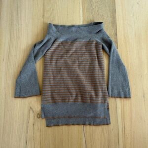 Anthropologie Gray and Orange Striped Cowl Neck Sweater Size Small